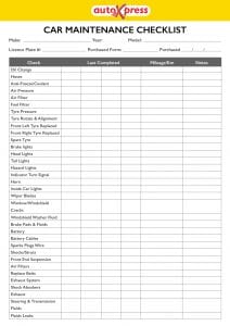 new car maintenance checklist